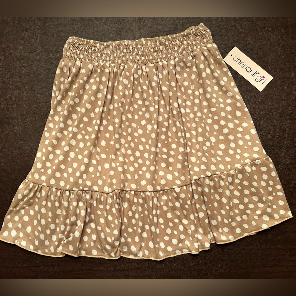 Chenault Girl NWT Size 14 Girls Tan w/White Dots Smocked Waist Knit Skirt